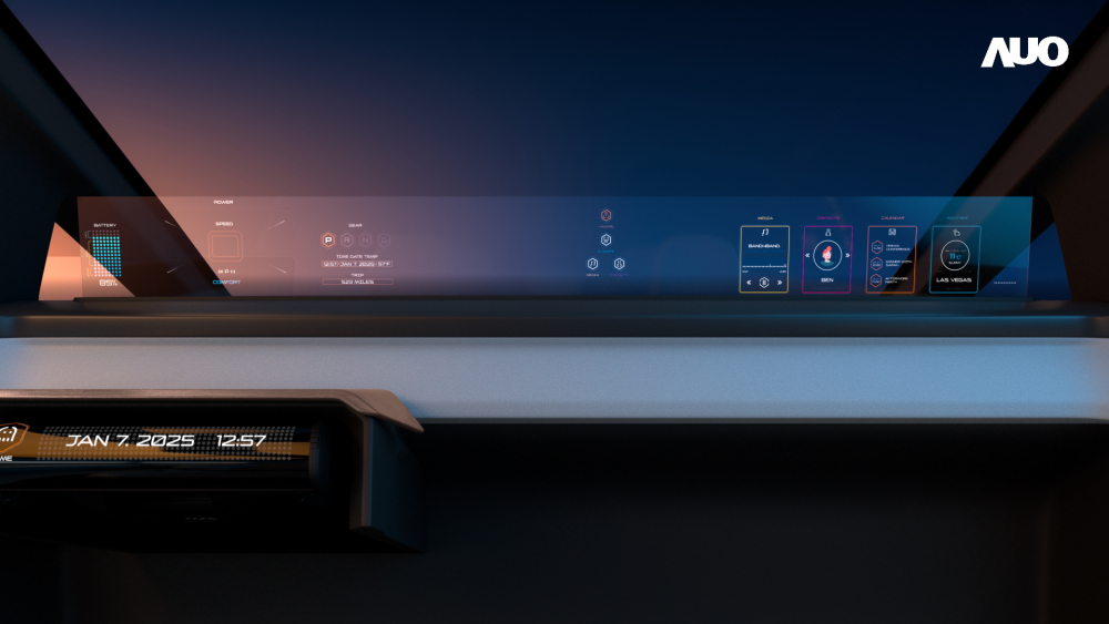 jinnian金年会无界透明显示接口(Horizon Image Glass)透过车运算方案整合仪表板、中控台及副驾显示器，一体式全景呈现，提供乘用者清晰的前方视野、行车必要信息与娱乐功能