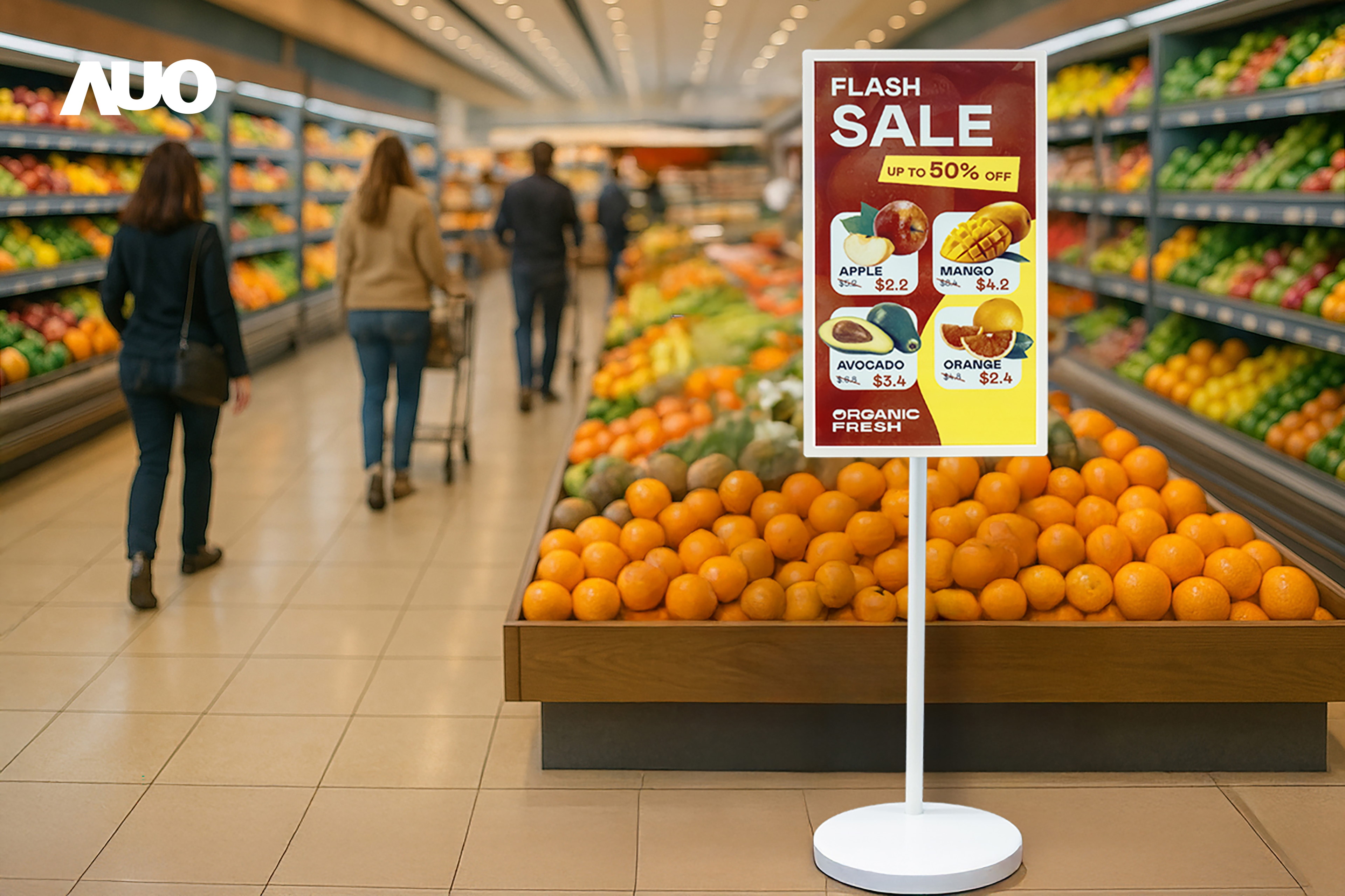 达擎首亮相低功耗、全彩的〝aecoPost电子纸解决方案〞，仅在更新画面时需要微量的电力驱动，无需布建电线的便捷设计，使其可灵活应用、随意置放，并可透过云端或行动装置app，轻松管理及排程广告内容，晋升店头营销利器。